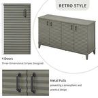 Antique Gray 4-Door Retro Sideboard Buffet with Adjustable Shelves & Metal Handles