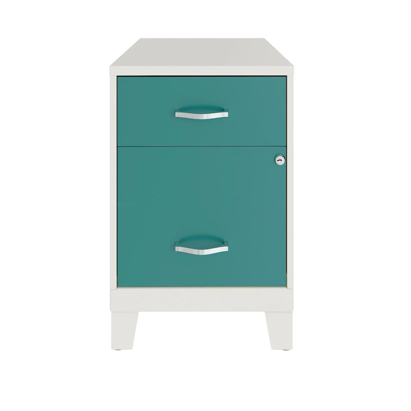 2-Drawer Vertical Metal File Cabinet with Accessory Drawer & Legs – Blue / White / Green