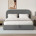 Grey / White Teddy Fleece Upholstered Platform Bed with Curved Headboard & Hydraulic Storage – 2 Person