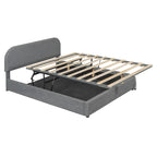 Grey / White Teddy Fleece Upholstered Platform Bed with Curved Headboard & Hydraulic Storage – 2 Person