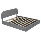 Grey / White Teddy Fleece Upholstered Platform Bed with Curved Headboard & Hydraulic Storage – 2 Person