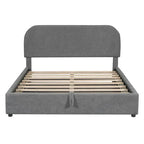 Grey / White Teddy Fleece Upholstered Platform Bed with Curved Headboard & Hydraulic Storage – 2 Person
