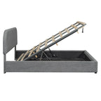 Grey / White Teddy Fleece Upholstered Platform Bed with Curved Headboard & Hydraulic Storage – 2 Person