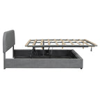 Grey / White Teddy Fleece Upholstered Platform Bed with Curved Headboard & Hydraulic Storage – 2 Person