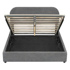 Grey / White Teddy Fleece Upholstered Platform Bed with Curved Headboard & Hydraulic Storage – 2 Person