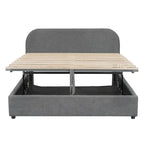 Grey / White Teddy Fleece Upholstered Platform Bed with Curved Headboard & Hydraulic Storage – 2 Person
