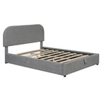 Grey / White Teddy Fleece Upholstered Platform Bed with Curved Headboard & Hydraulic Storage – 2 Person