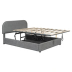 Grey / White Teddy Fleece Upholstered Platform Bed with Curved Headboard & Hydraulic Storage – 2 Person