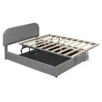 Grey / White Teddy Fleece Upholstered Platform Bed with Curved Headboard & Hydraulic Storage – 2 Person