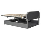 Grey / White Teddy Fleece Upholstered Platform Bed with Curved Headboard & Hydraulic Storage – 2 Person