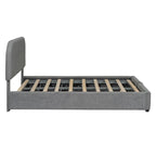 Grey / White Teddy Fleece Upholstered Platform Bed with Curved Headboard & Hydraulic Storage – 2 Person
