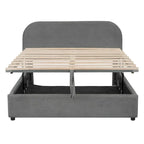 Grey / White Teddy Fleece Upholstered Platform Bed with Curved Headboard & Hydraulic Storage – 2 Person