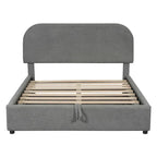 Grey / White Teddy Fleece Upholstered Platform Bed with Curved Headboard & Hydraulic Storage – 2 Person