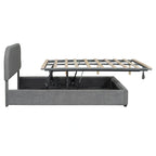 Grey / White Teddy Fleece Upholstered Platform Bed with Curved Headboard & Hydraulic Storage – 2 Person