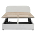Grey / White Teddy Fleece Upholstered Platform Bed with Curved Headboard & Hydraulic Storage – 2 Person