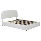 Grey / White Teddy Fleece Upholstered Platform Bed with Curved Headboard & Hydraulic Storage – 2 Person