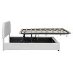 Grey / White Teddy Fleece Upholstered Platform Bed with Curved Headboard & Hydraulic Storage – 2 Person