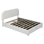 Grey / White Teddy Fleece Upholstered Platform Bed with Curved Headboard & Hydraulic Storage – 2 Person