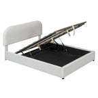 Grey / White Teddy Fleece Upholstered Platform Bed with Curved Headboard & Hydraulic Storage – 2 Person